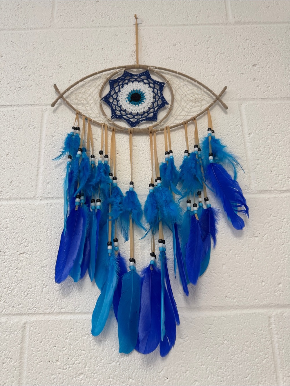 Handmade Blue Feather Dreamcatcher Wall Decor